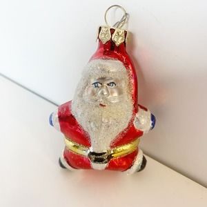 Star Shaped Santa Christmas Glitter Glass Ornament Tree 3 Inch